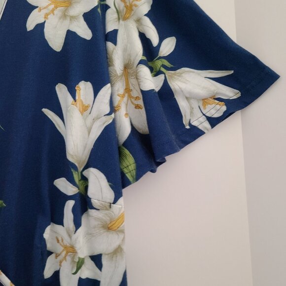 PINUP FASHION FLORAL V-NECK DRESS | BLUE & WHITE | SHORT SLEEVE | SZ 22W - Picture 5 of 14